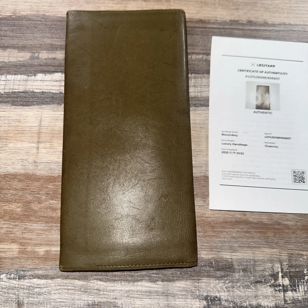 Givenchy Olive Green Long Leather Wallet